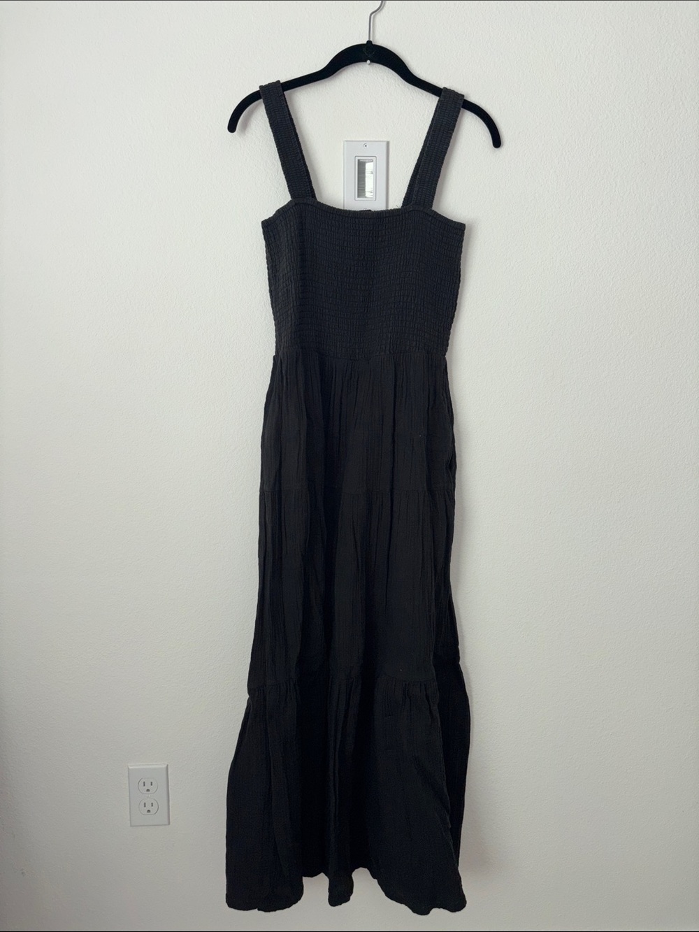 Quince Black Smocked Maxi Dress with Wide Straps